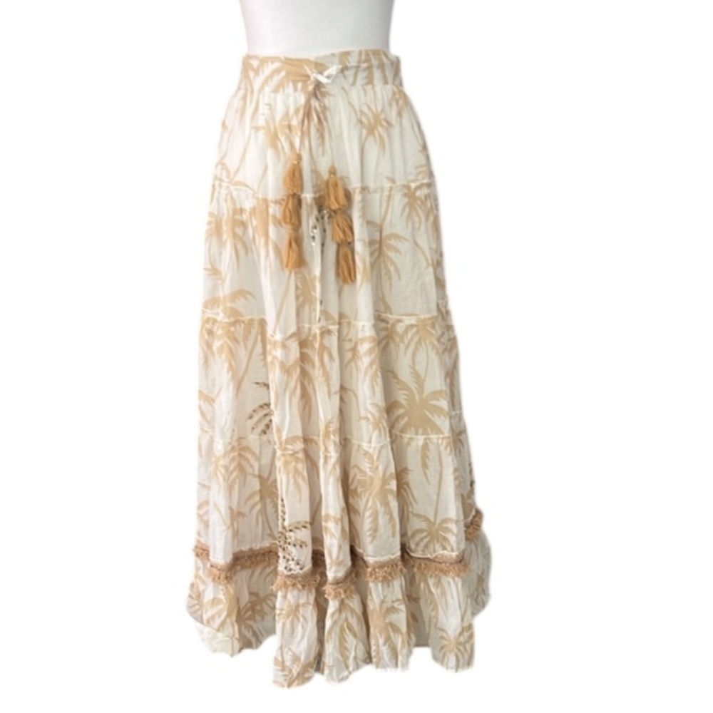 Barok Bohemian Palm Print Tiered Maxi Skirt NWT S/M Coastal Resort 100% Cotton - Picture 3 of 15